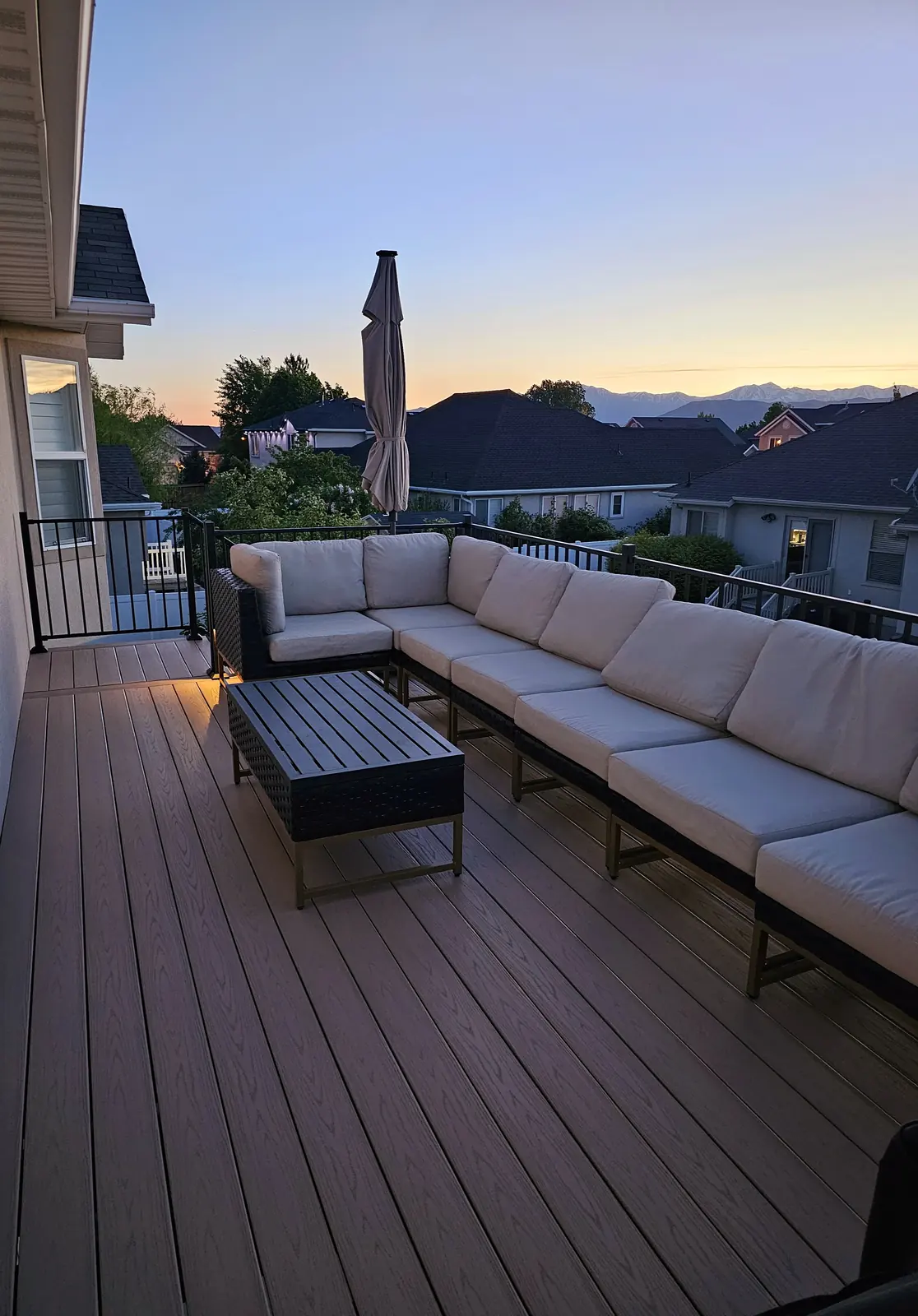 Deck lounge area at sunset