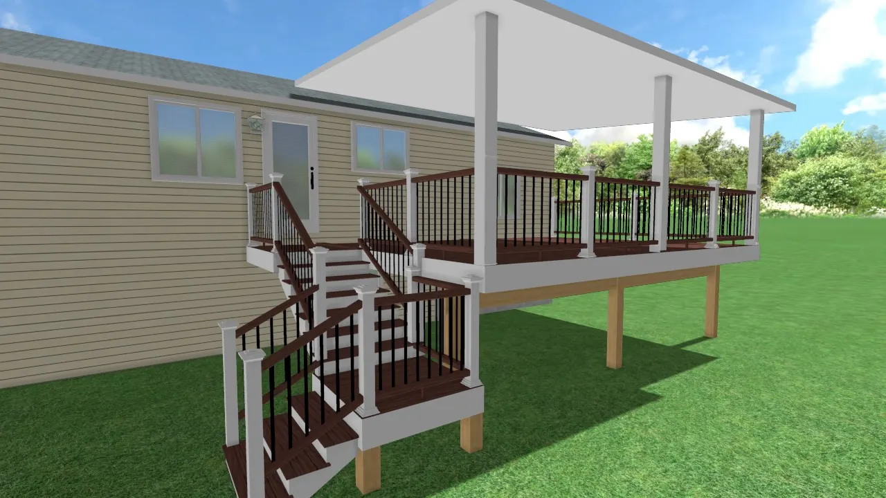 3D rendering of a covered deck designed by TC Decks