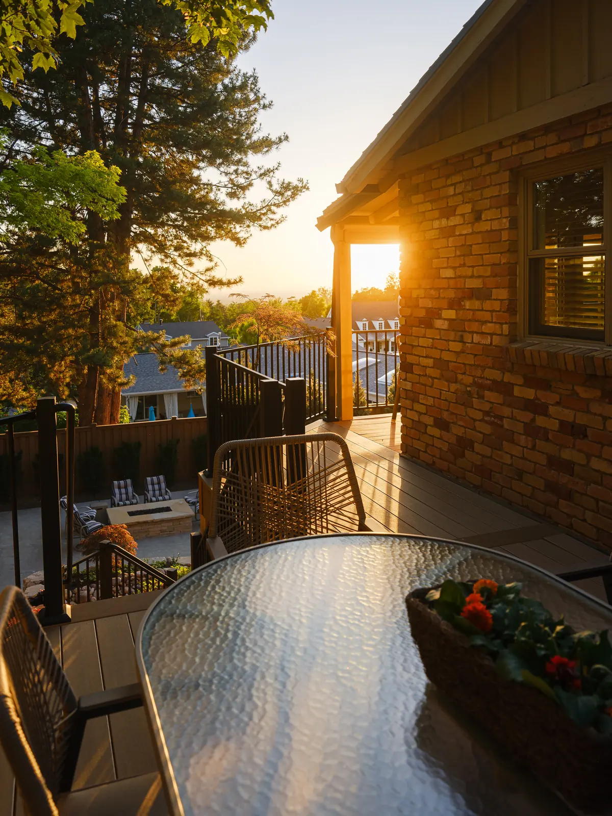 Dining table on a Weathered Teak deck at sunset