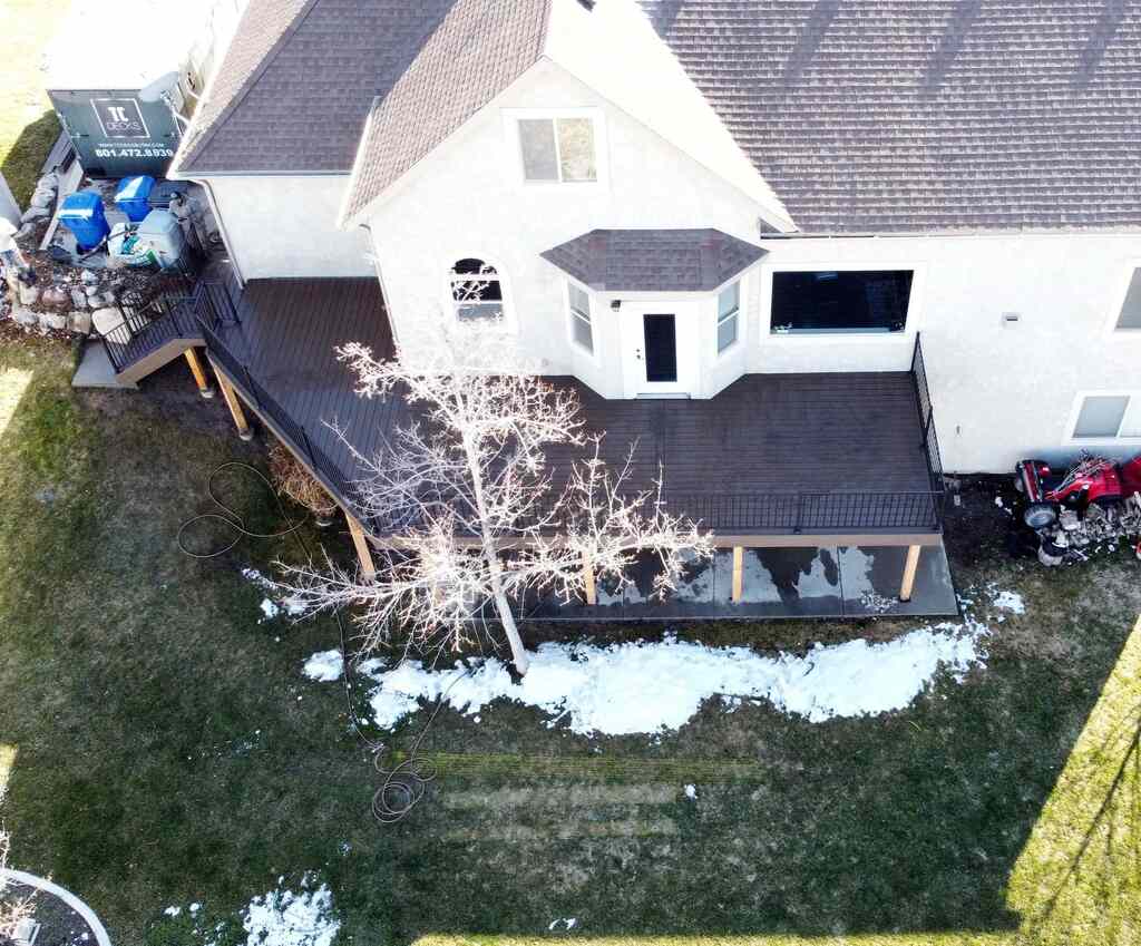 Emergency repairs show TC Decks' range with broken roofs and hydrants near patios.